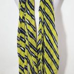 Navy and Lime Green Woven Boho Scarf Lightweight Frayed Edge Striped Scarf Photo 1