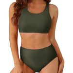 Tempt Me High Waisted Bikini Swimsuits Bottom-Army Green -  Photo 0