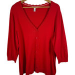Isaac Mizrahi Isaac‎ Mizrahi Live! Scalloped Trim Red Cardigan XL Button Front Sweater Holiday Photo 0