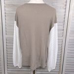 BLUSH MARK Waffle Knit Long Sleeve Tee w Swiss Dot Sheer Sleeves Taupe/White-L Photo 1