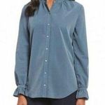 NEW Cremieux Blue Velvet Button Down Blouse Large Long Photo 0