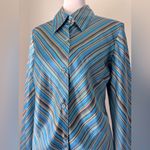 Old Navy Vintage ‘01  Blue & Brown Striped Collared Long Sleeve Button Down Shirt Photo 2