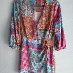 ZARA  Boho Patchwork Floral Mini Dress Size S Satin Colorful Boho Long sleeve Photo 0