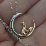 Fox and Crescent Moon Sterling Silver and Rose Gold Necklace Photo 3