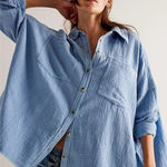 Free People  We The Free Cardiff Top in Blue Bell Oversized Large Gauze Cotton Photo 0