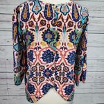 Francesca's Francesca’s Blue Rain Colorful Artsy Patterned Blouse Small Photo 3