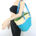 Teal Large Straw Beach Tote Bag Photo 6