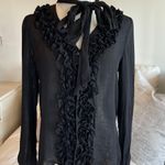 Frame  Silk Chiffon Black Ruffle Blouse with Neck Tie  Photo 0