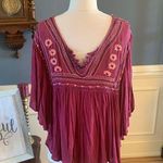 Japna Flowy Maroon Hippie Top Embroidered Top Batwing Shirt Womens M Earthy Photo 0