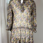 Rewind Sheer Multicolored Drop Waist Long Sleeve Knee Length Dress Photo 0