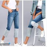 Evidnt  Malibu Blue Dip Dyed Two Tone Cropped Jeans Photo 1