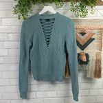 Poof New York Boho V Neck Lace Up Sweater SZ S Photo 3