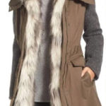 Vera Wang Vera‎ Wang Faux Fur Trim Mixed Media Anorak Coat Green Khaki Size Small Photo 0