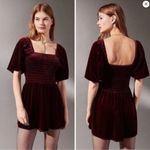 Urban Outfitters  Red Burgundy Velvet Patsy‎ Women's Romper Smocked Party Large Photo 1