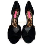 Betsey Johnson  Black Suede Leopard Bow Heels Size 10 Photo 6