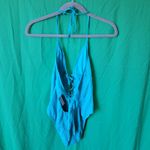Lucky Brand Teal Golden Wave Lace-Up Deep V-Neck One Piece Swimsuit Size Medium Photo 12