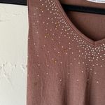 Sylvie & Mado Tank Top Y2k Small Brown Tuscan‎ Rhinestone Ribbed Going Out Photo 3