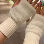 Cozy White Fuzzy Fingerless Winter Gloves Women’s Soft Warm Hand Warmers Photo 1