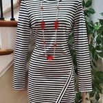 Tea & Cup Black White Striped Long Sleeve Back Zip Knee Length Dress Size Small Photo 0