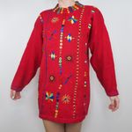 Vintage 90s Bonnie and Bill Funky Colorful Button Red Long Sweater Dress Size L Photo 1