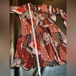 Romeo + Juliet Couture Bell Sleeve Pleated Lace Up Front Dress Size Med Rust Photo 11