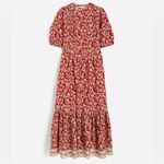 Madewell  Pintucked Puff Sleeve Red Floral Midi Dress Size‎ 2 Photo 1