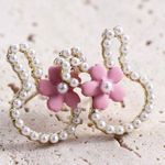 Bunny Pearl Flower Cute Stud Earrings Multi Photo 3