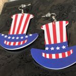 Uncle Sam Hat Earrings Statement Jewelry Labor Day July 4th Veterans Me… Photo 3