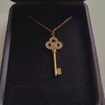 Tiffany & Co. 18k Yellow Gold Diamond Key Pendant Necklace with Box Photo 1