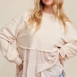 Pink Lily Ivory crew neck long sleeve ruffle tiered hem top Photo 3