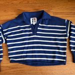 Kerri Rosenthal Striped Heart Polo Nautical Blue White Sweater Women’s Size S Photo 1