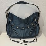 Botkier TRIGGER Mermaid Blue Moto Leather Hobo Shoulder Bag Studded Fringe Photo 0