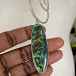 Womens Long Pendant Necklace With Peacock Colored Stone Pendant Layering Piece Silver Photo 5