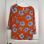 Everly  Orange Baby Blue Spring Poppy Floral All Over Print Blouse Size Small Photo 3