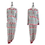 Christmas Pajama Set Jogger Pant Top Reindeer Green Red White Women Size Large Photo 13