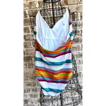 Loft Beach Swimsuit Size 4 Striped One Piece Halter Shelf Bra V Neck New… Photo 6