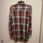 Bassport Womens Plaid Flannel Button Down Shirt L Large 40” Orange Brown & Blue Photo 5