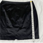 Bebe Y2K 2b Black Satin Ruffle Bustle Back Slit Straight Mini Pencil Skirt Small Business Casual Sexy Cocktail Photo 10