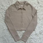 Madewell MWL Brushed Rib Cropped Cardigan Sweater Polo Collar Long Sleeve Sz S Photo 3