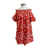 Anthropologie  Whit Two Off The Shoulder Red & White Banana Leaf Pattern Size XS Photo 2