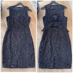 SACHIN & BABI NOIR Black Floral Lace Sheath Mini Dress Double Back Bow Tie Wome Size 10 Photo 1