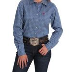 Cinch Women's Blue Medallion Print Collared Button-Down Shirt Size Small Photo 0