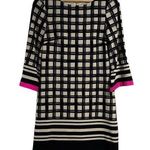 Eliza J  dress windowpane print black tan hot pink exposed back zipper size 6‎ Photo 0