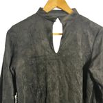 Design Lab Lord & Taylor Black Long Bell Sleeve Faux Suede Keyhole Top Size S Photo 4