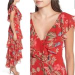 WAYF  Chelsea Tiered Ruffle Maxi Dress Red Tropical Flutter Sleeves Floral NEW 1X Photo 2