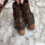 Pierre Dumas  cheetah animal print leather brown ankle boots block heel size 7 Photo 3