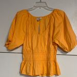 Loft  ORANGE BLOUSE GATHERED WAIST SMALL NEW WITH TAGS SHORT SLEEVE Photo 1