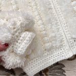 Vintage Chunky Knit Cardigan Coat Jacket Pom Pom Crochet S Small White Photo 4