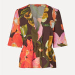 STINE GOYA SGNAICA TOP SUMMER NIGHT POPPIES Floral Print Wrap Top 3/4 Sleeve L Brown Size L Photo 0