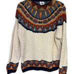 Marsh Landing Hand Knits Women Sweater Size M Fair Isle Cream Cable Knit Blue Size M Photo 0